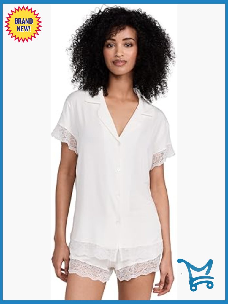 Eberjey Malou Lace Shorts Pajama Set - Short Sleeve, High Rise, Relaxed Fit